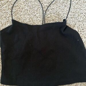 Divided Black Ribbed Crop Top